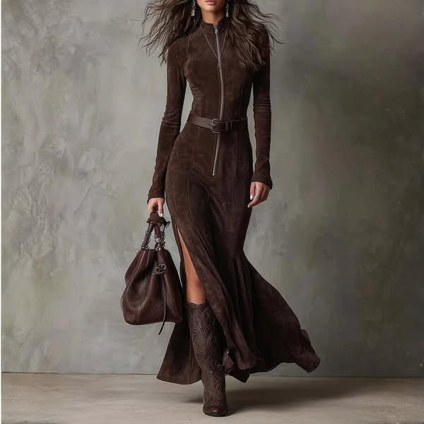 Noreva™ | Stylish Fitted Suede Dress