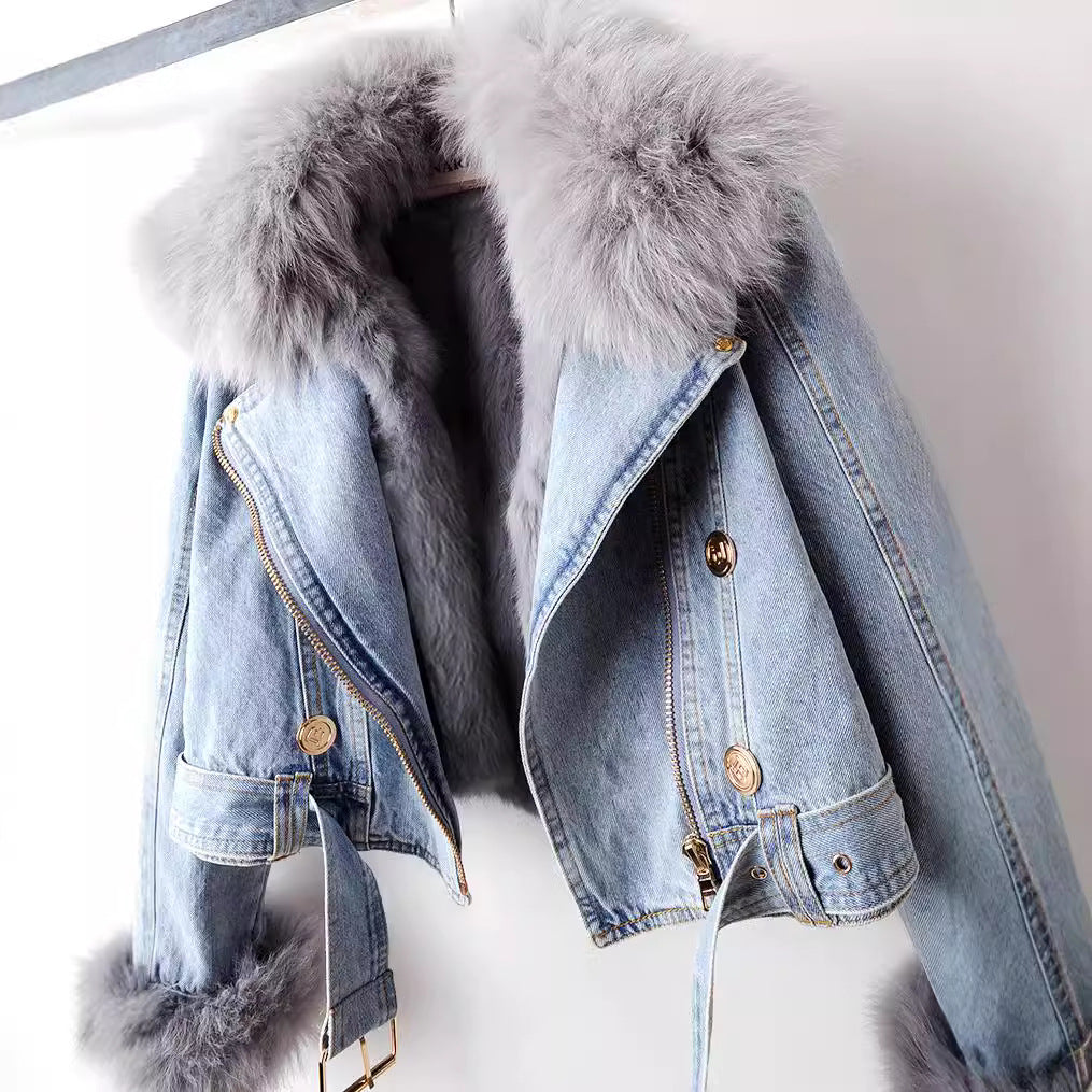 Diana | Luxe Lined Fox Fur Denim Coat