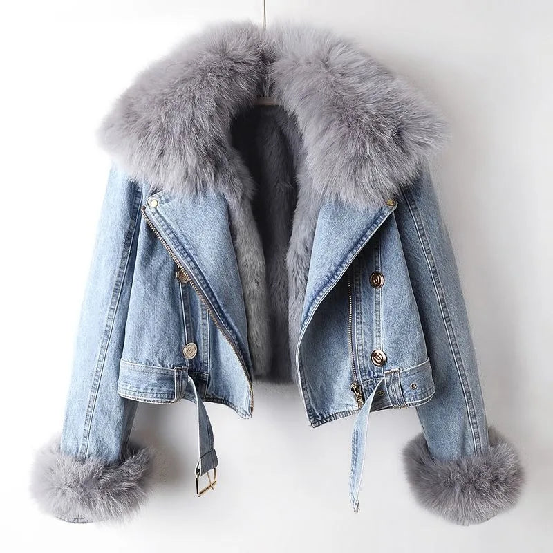Diana | Luxe Lined Fox Fur Denim Coat