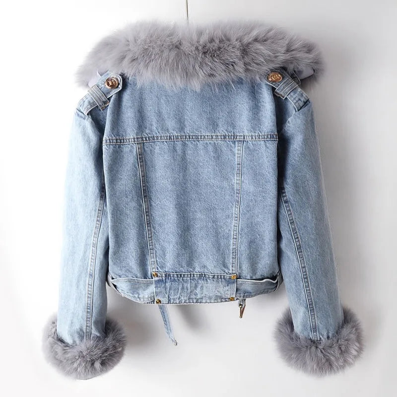 Diana | Luxe Lined Fox Fur Denim Coat