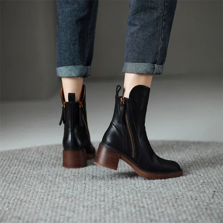 Maison Mary™ | Everyday Block Heel Zip Boots