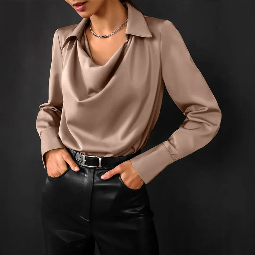 Maison Mary™ | Cowl Neck Blouse – Draped Long Sleeves