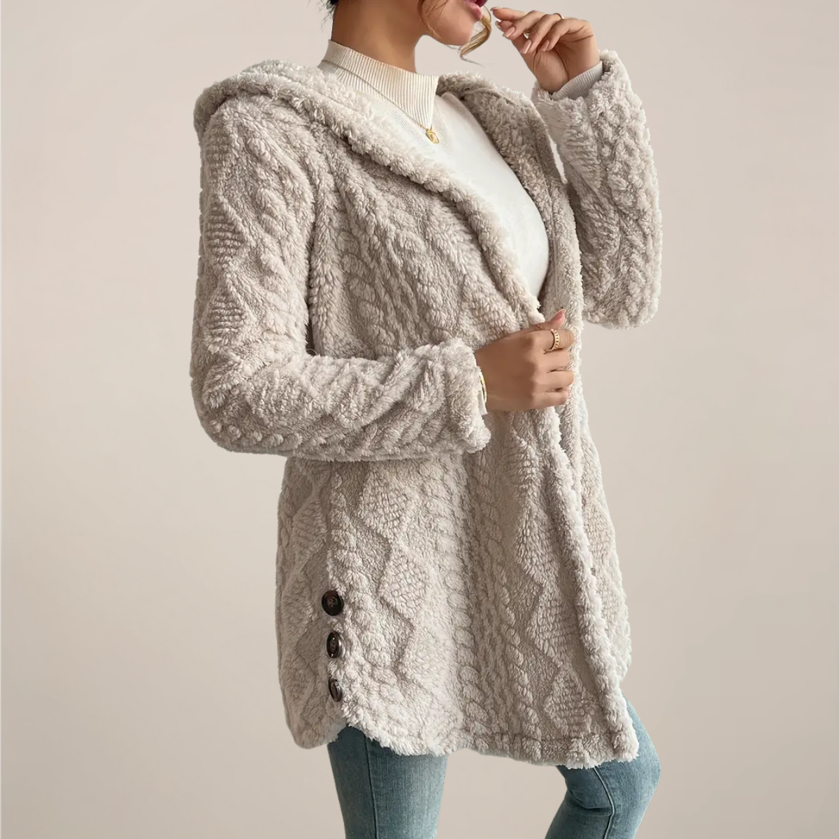 Maison Mary™ | Warm Hooded Jacquard Plush Coat