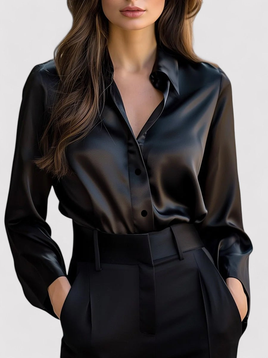 Maison Mary™ | Elegant Satin Long Sleeve Blouse