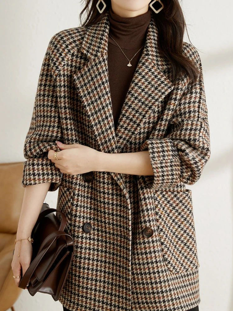 Maison Mary™ | Classic Long Checkered Blazer