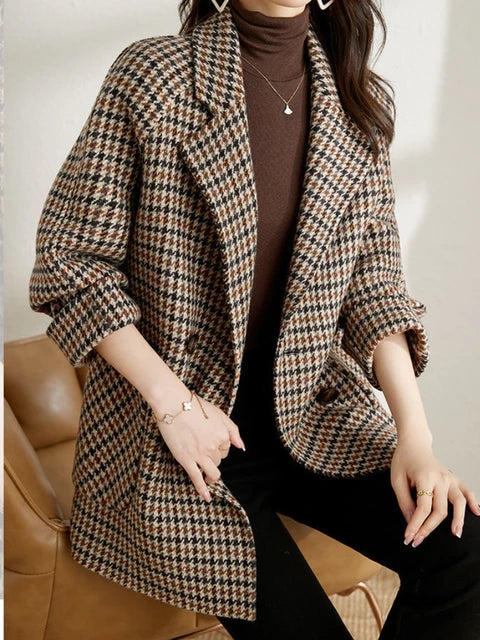 Maison Mary™ | Classic Long Checkered Blazer