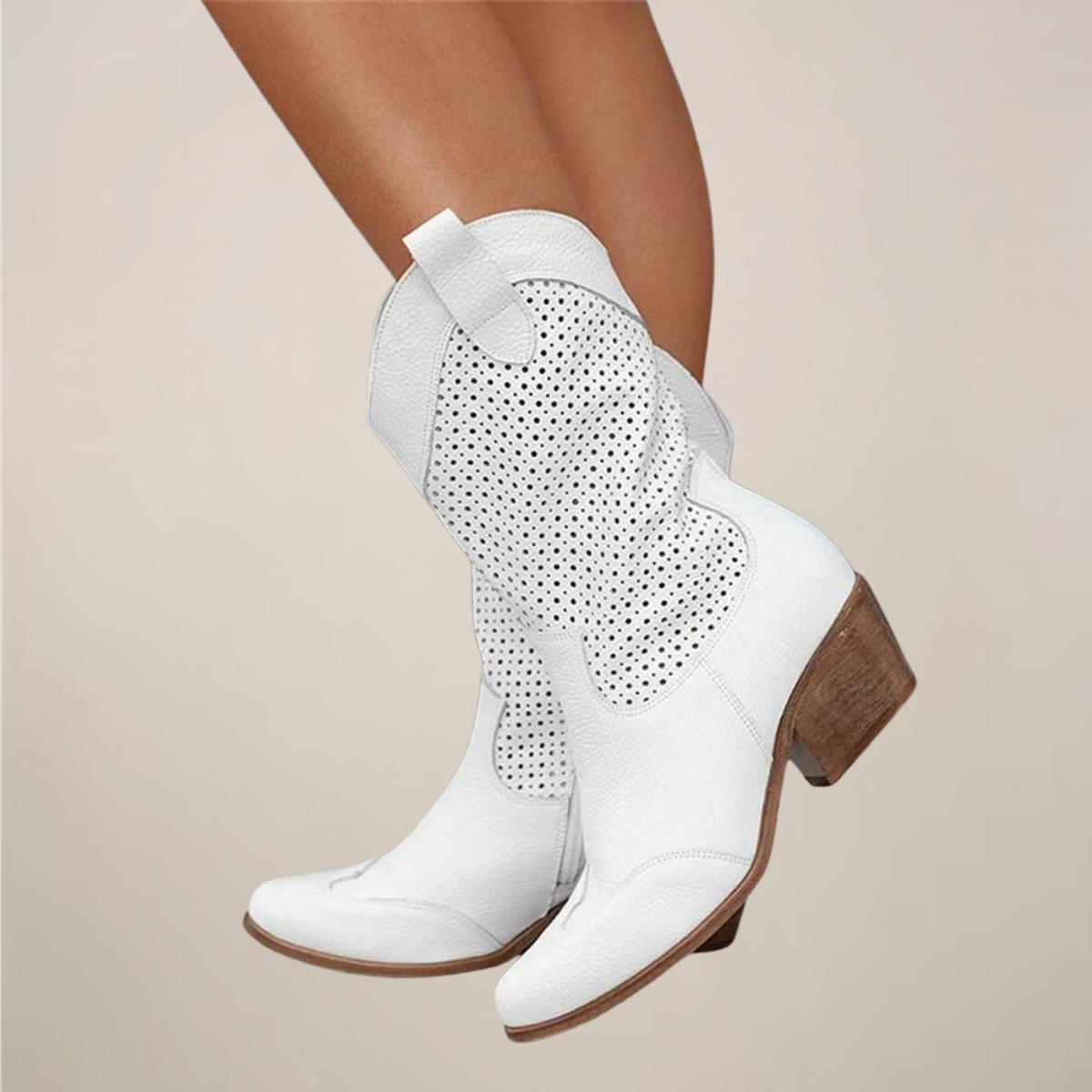 Maison Mary™ | Trendy Perforated Western Mid-Calf Boots