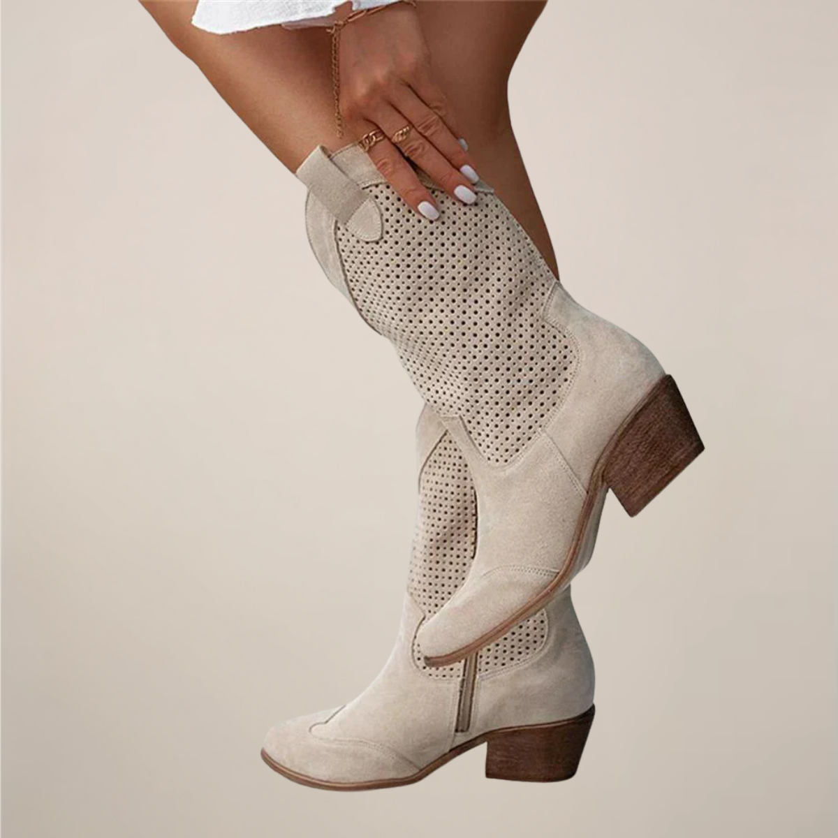 Maison Mary™ | Trendy Perforated Western Mid-Calf Boots