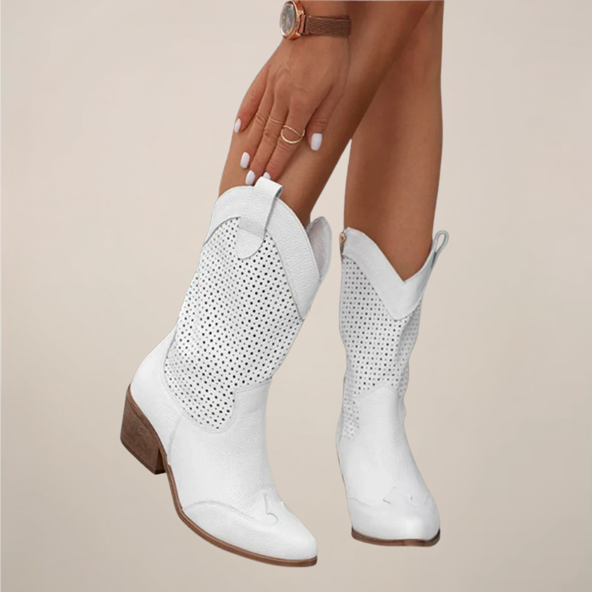 Maison Mary™ | Trendy Perforated Western Mid-Calf Boots