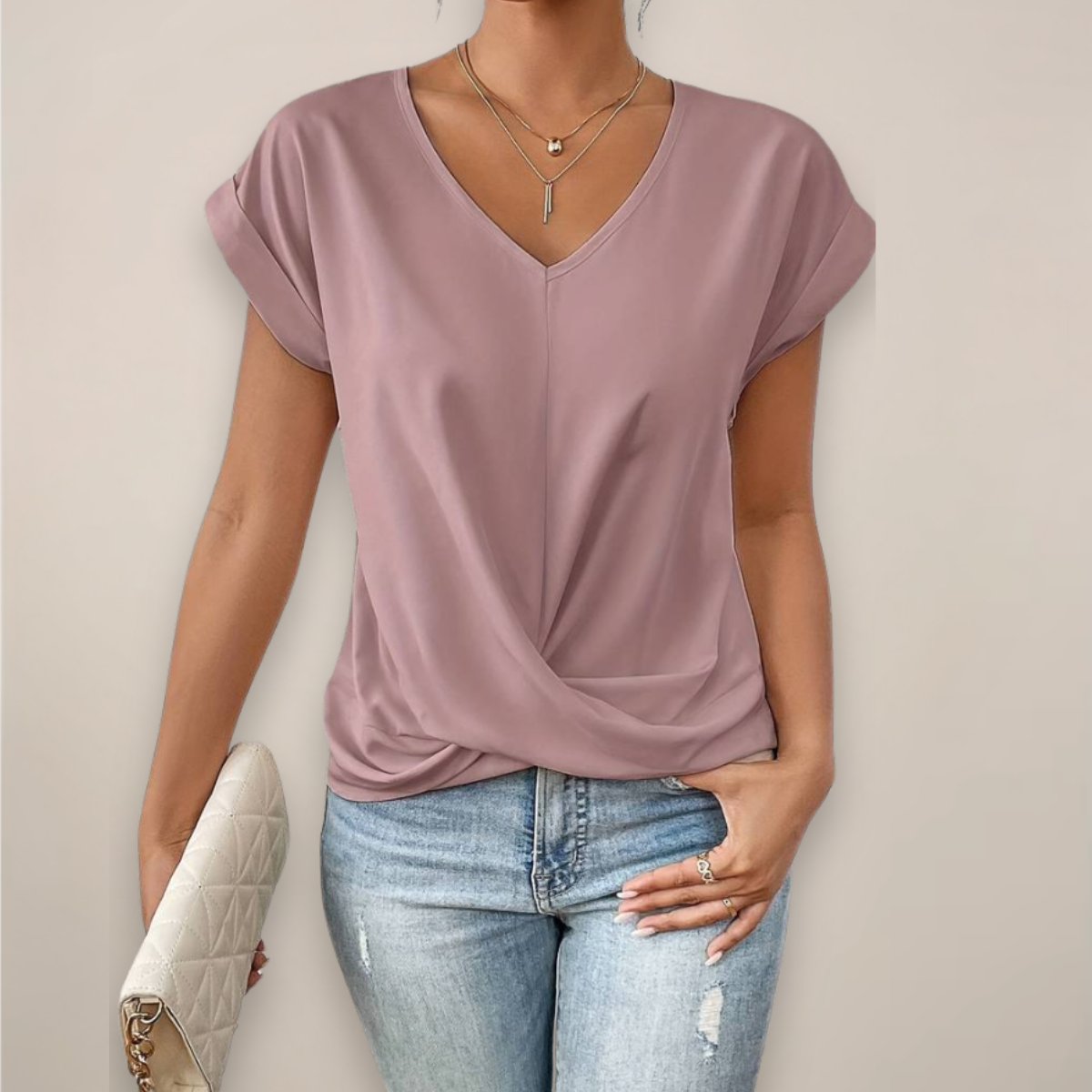 Maison Mary™ | Casual Short Sleeve Twist V-Neck Top