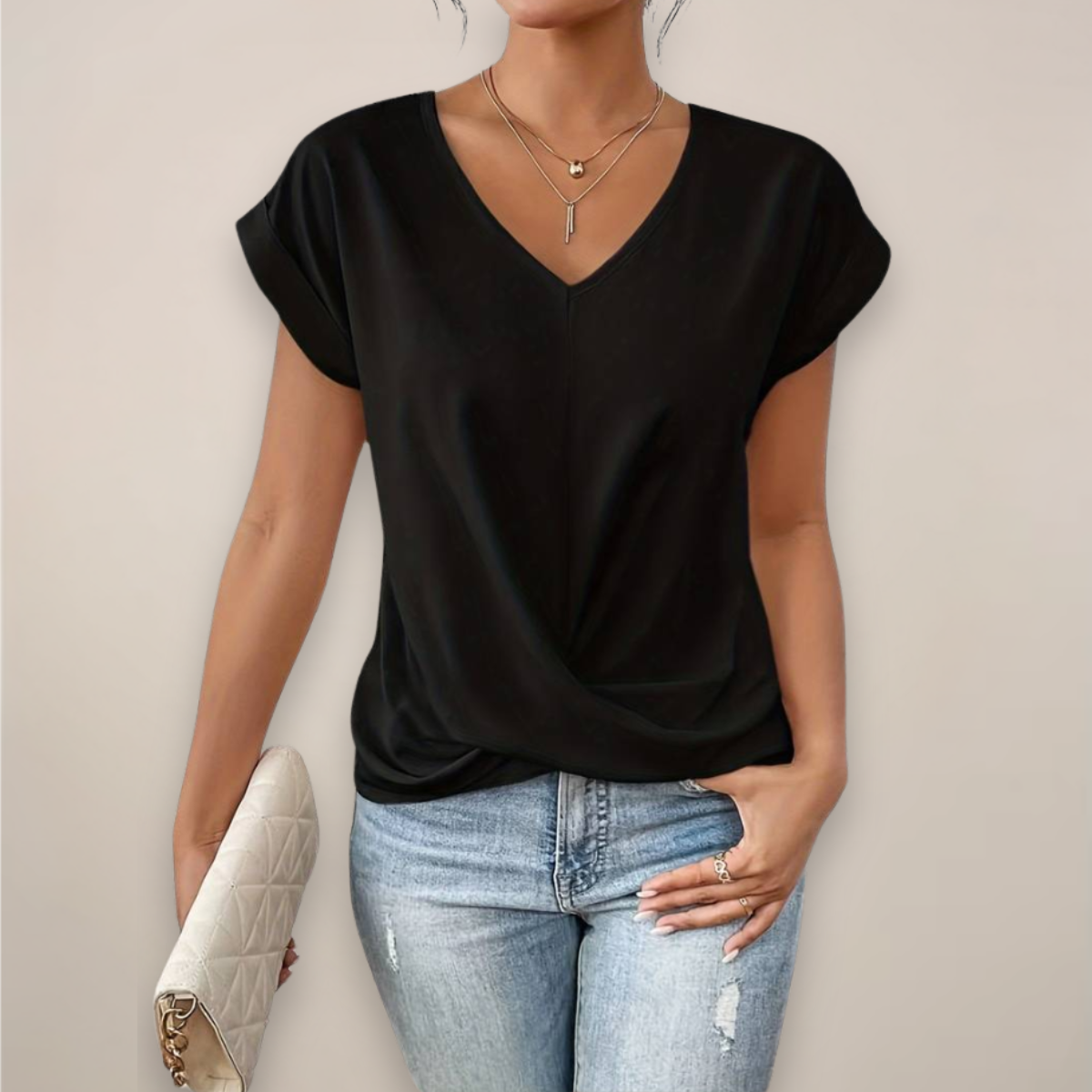 Maison Mary™ | Casual Short Sleeve Twist V-Neck Top