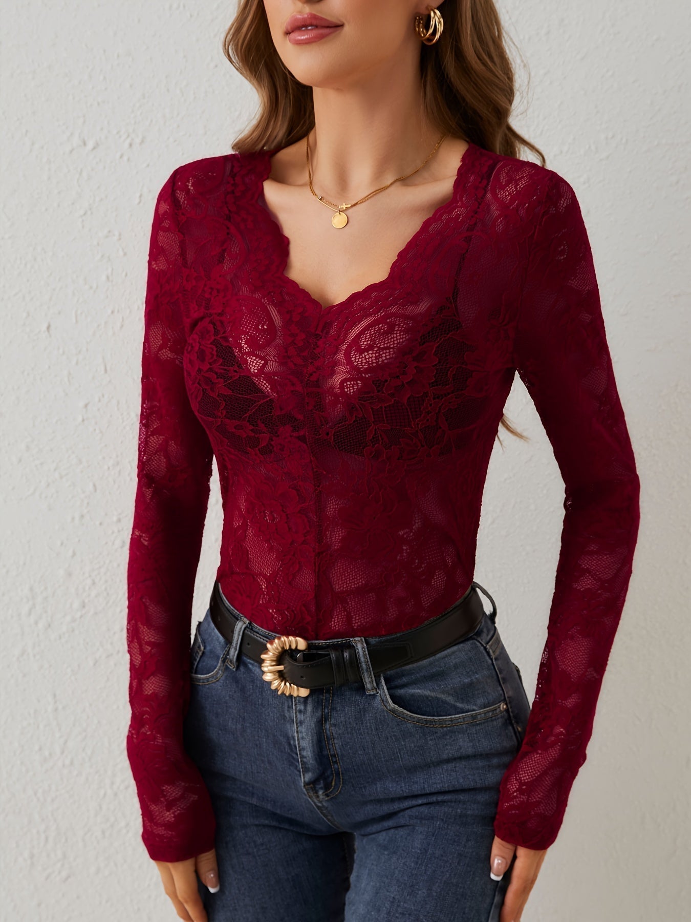 Maison Mary™ | V-Neck Lace Top – Slim Fit