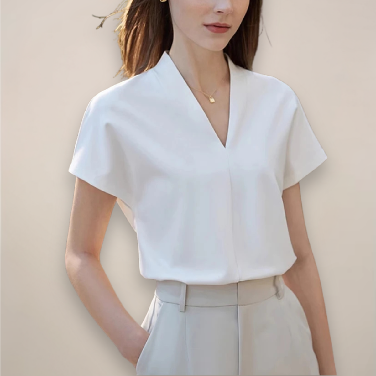 Maison Mary™ | Luxe Minimalist V-Neck Blouse