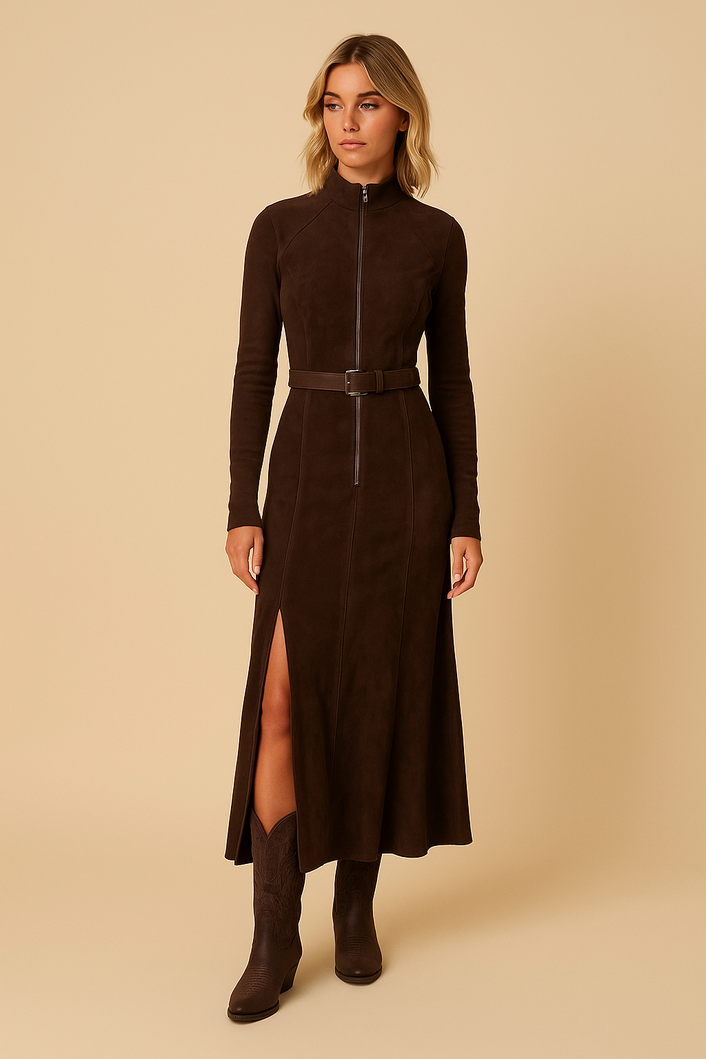 Noreva™ | Stylish Fitted Suede Dress