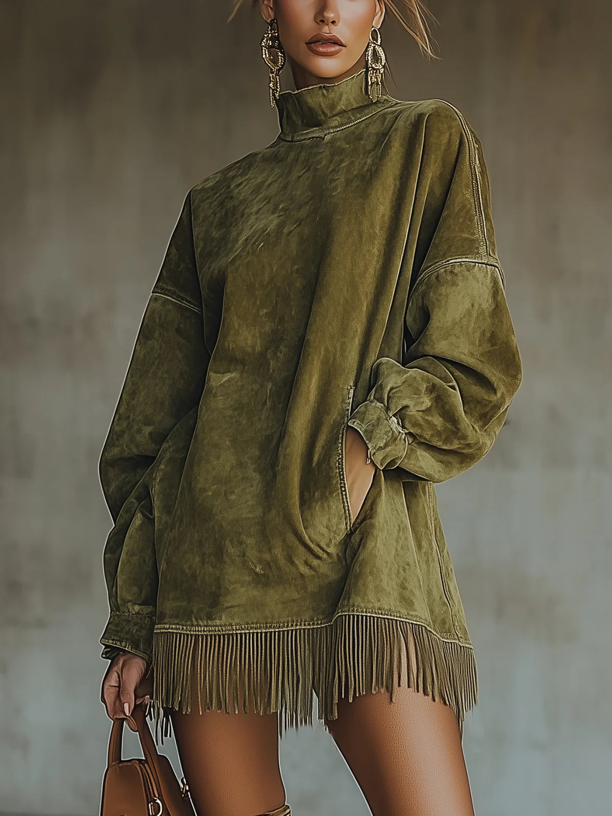 Sabrina | Cozy Suede Fringe Dress