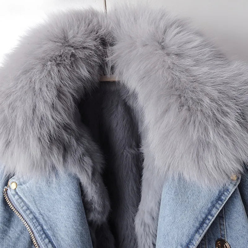 Diana | Luxe Lined Fox Fur Denim Coat