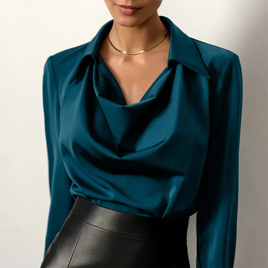 Maison Mary™ | Cowl Neck Blouse – Draped Long Sleeves