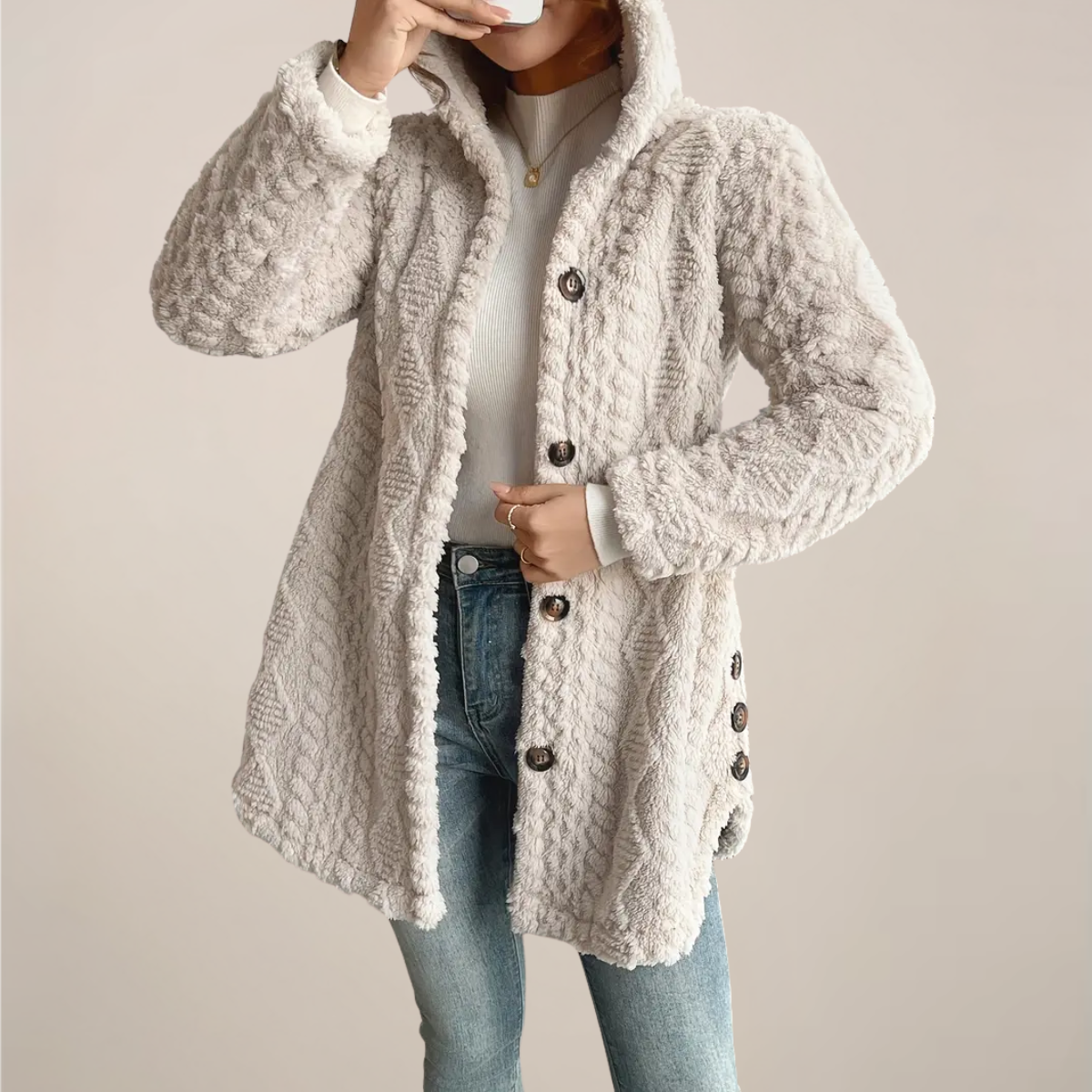 Maison Mary™ | Warm Hooded Jacquard Plush Coat
