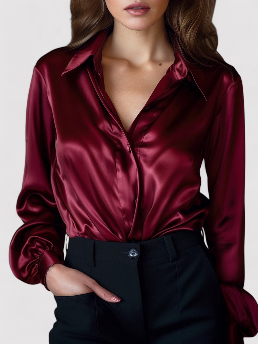Maison Mary™ | Elegant Satin Long Sleeve Blouse