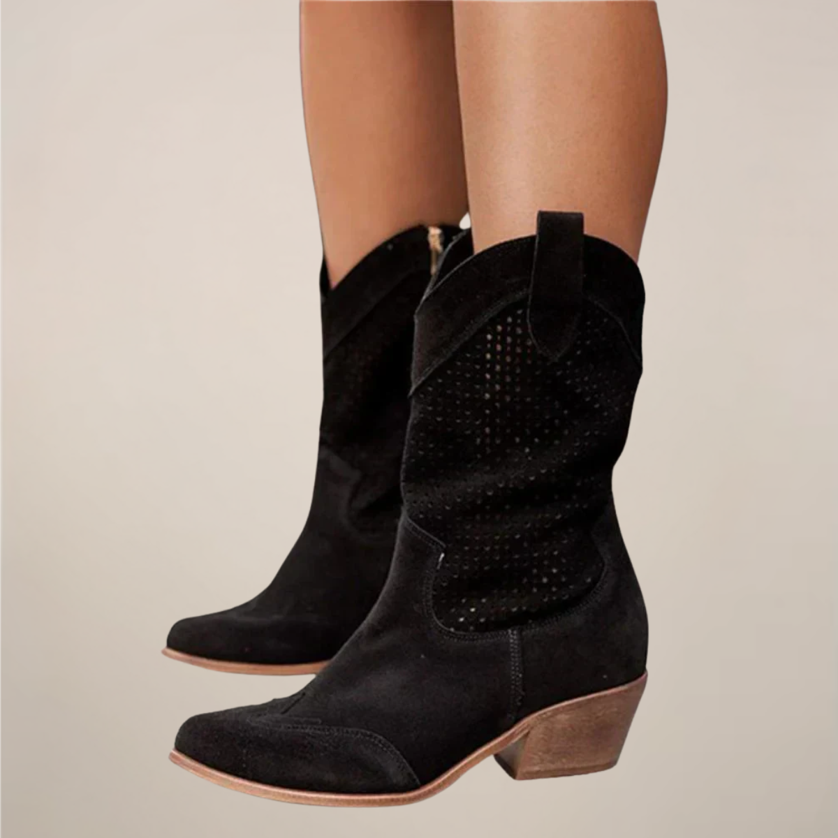 Maison Mary™ | Trendy Perforated Western Mid-Calf Boots