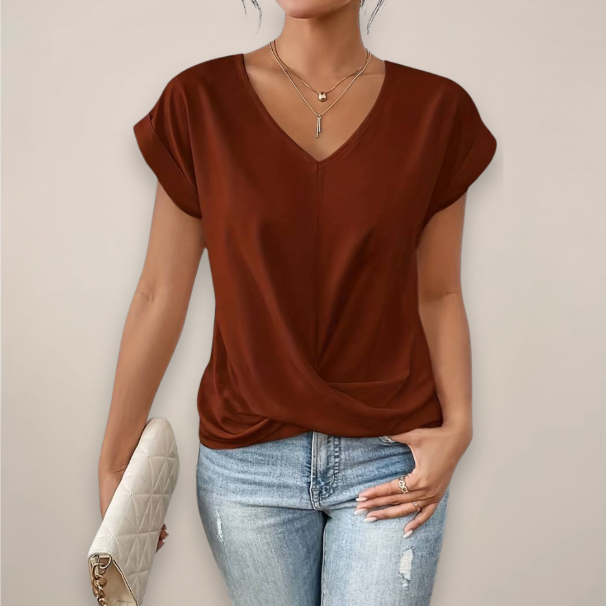 Maison Mary™ | Casual Short Sleeve Twist V-Neck Top