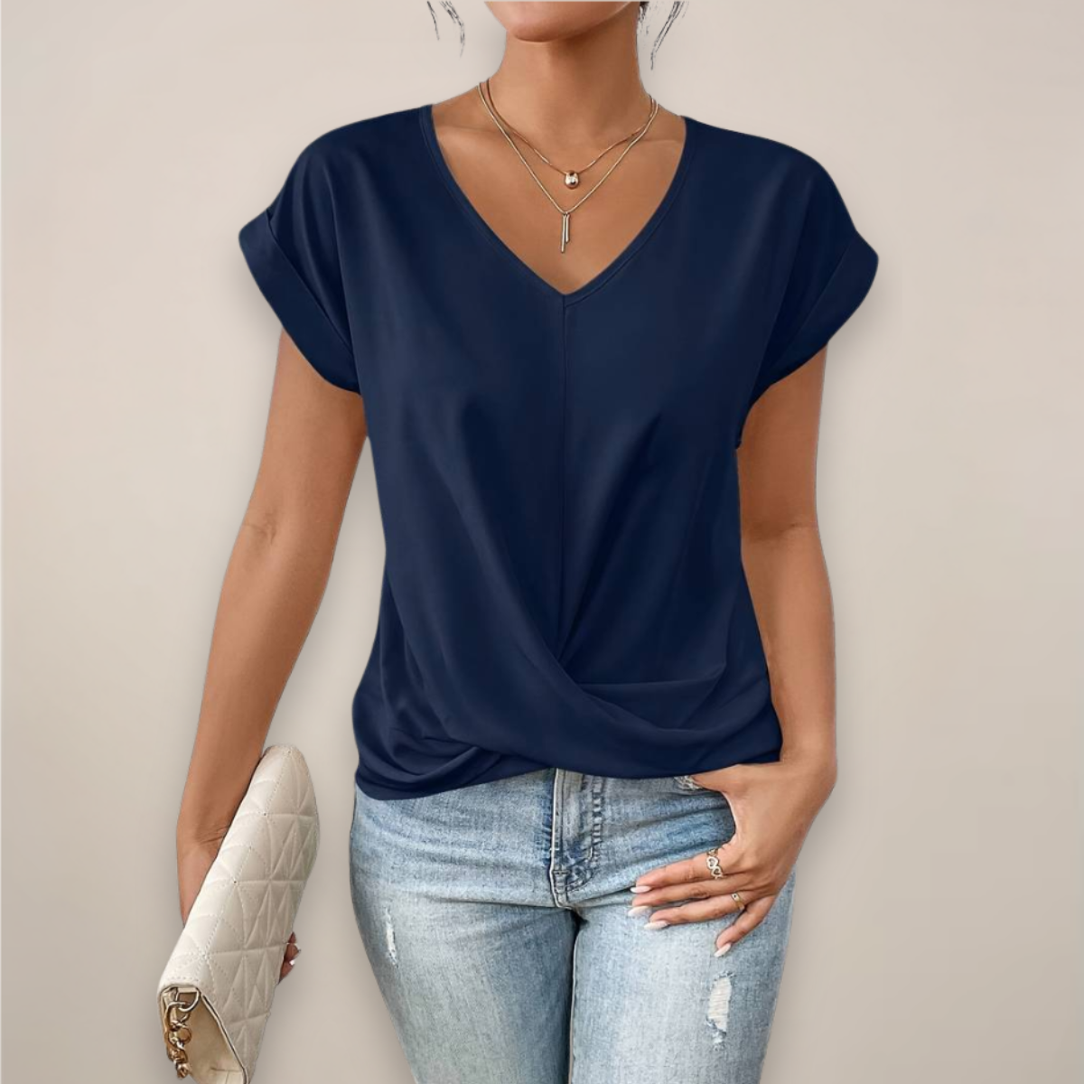 Maison Mary™ | Casual Short Sleeve Twist V-Neck Top