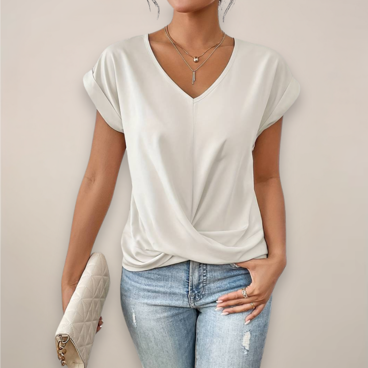 Maison Mary™ | Casual Short Sleeve Twist V-Neck Top