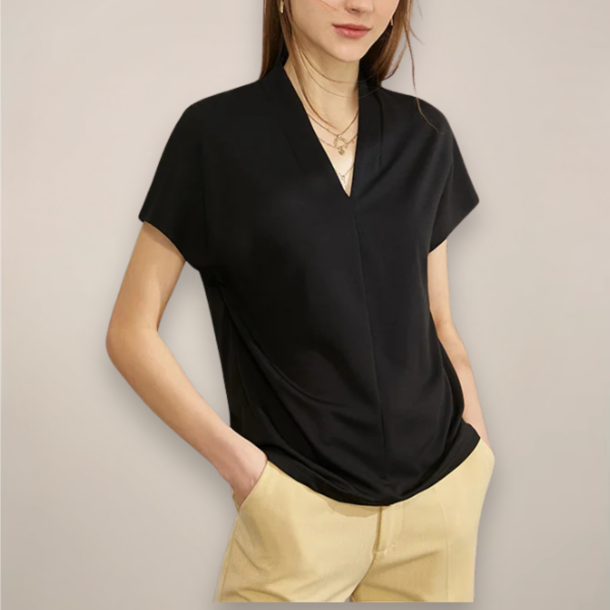 Maison Mary™ | Luxe Minimalist V-Neck Blouse