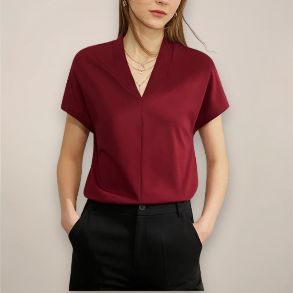 Maison Mary™ | Luxe Minimalist V-Neck Blouse