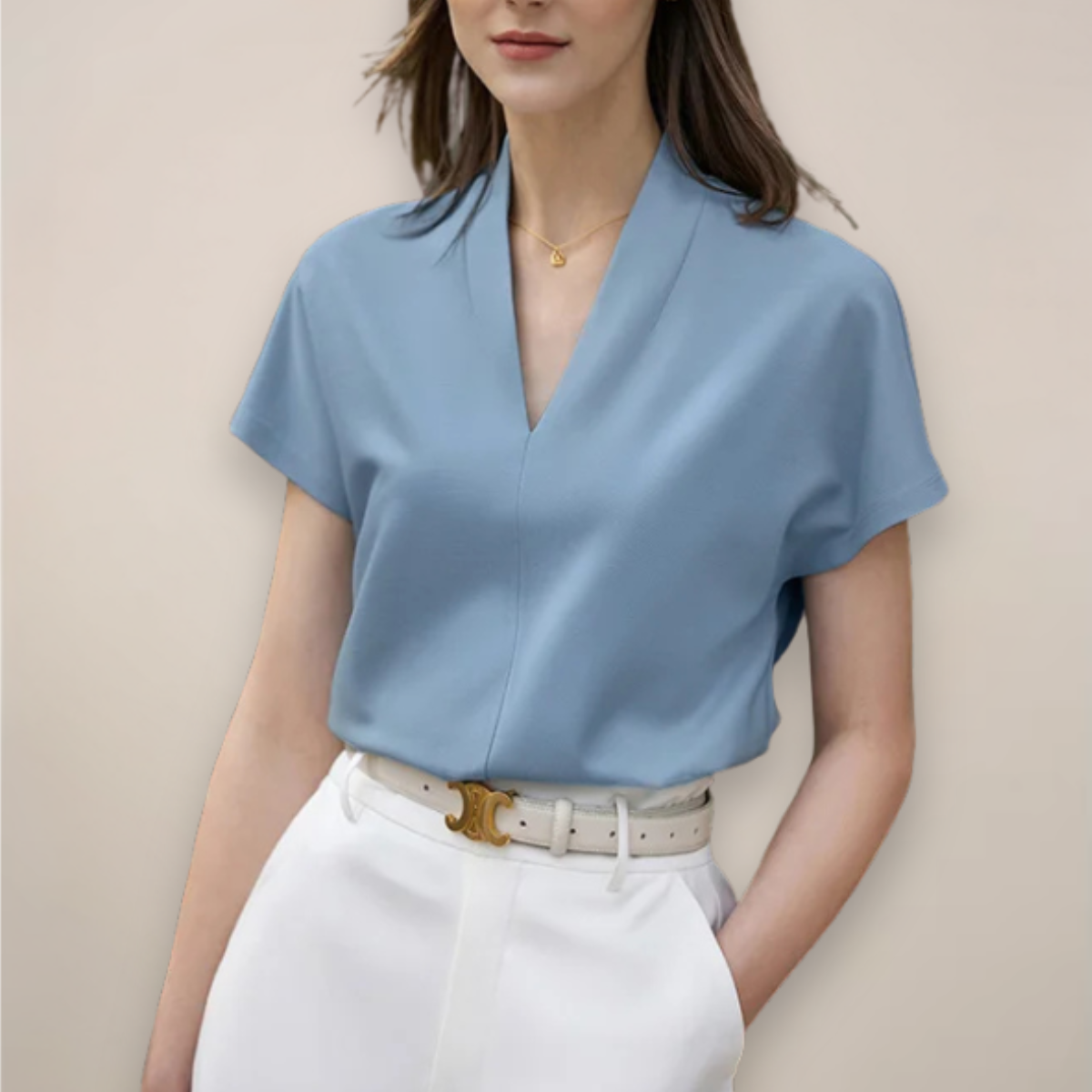 Maison Mary™ | Luxe Minimalist V-Neck Blouse
